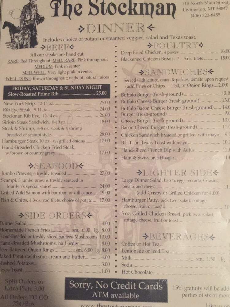 Stockman Bar - Livingston, MT menu_pic