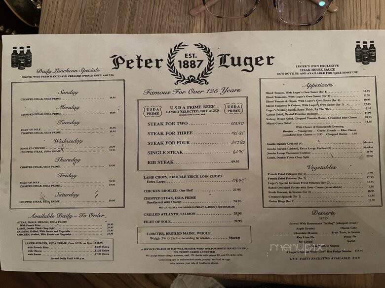 Peter Luger Steak House - Great Neck, NY menu_pic