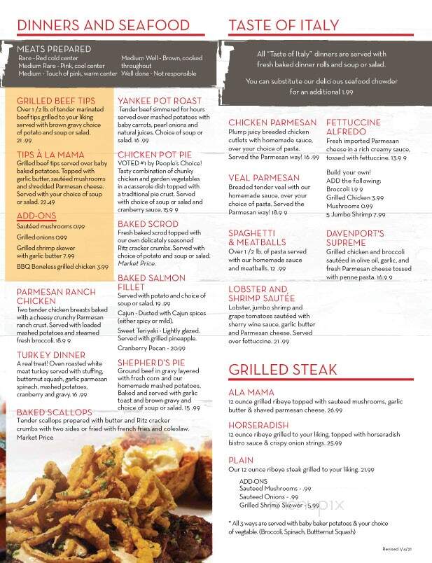 Davenport's Restaurant - Cumberland, RI menu_pic
