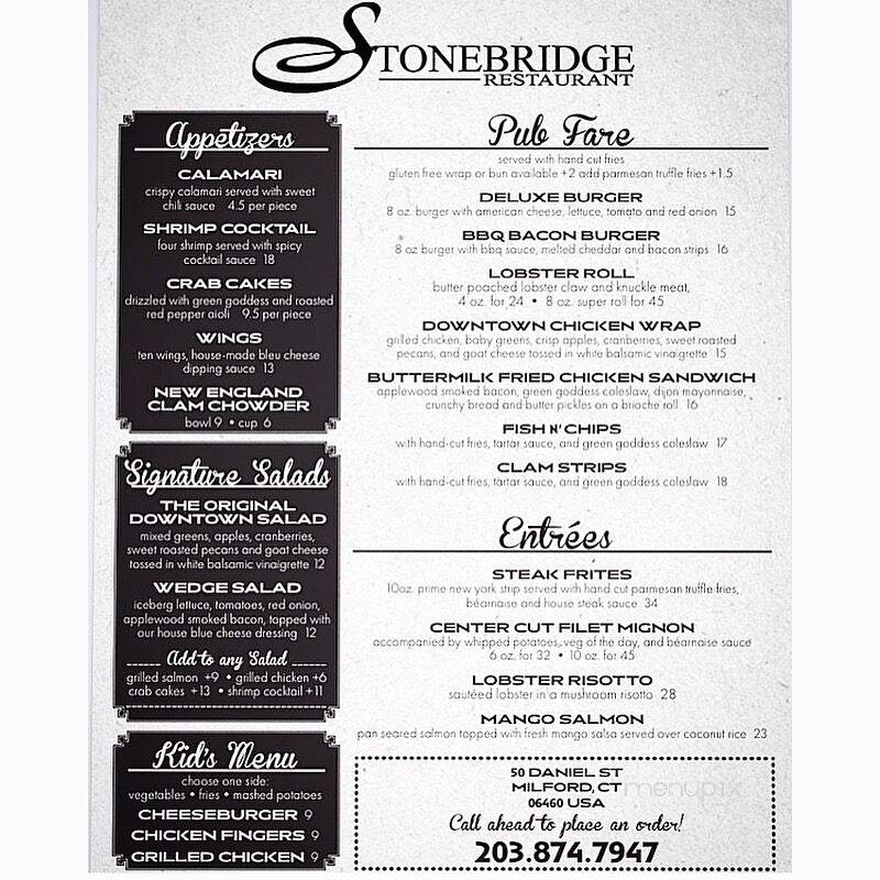 Stonebridge Restaurant - Milford, CT menu_pic