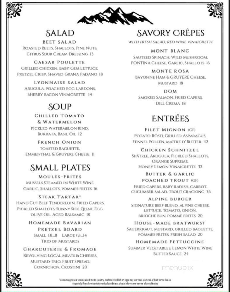 Alpenglow Bistro - Wilmington, VT menu_pic