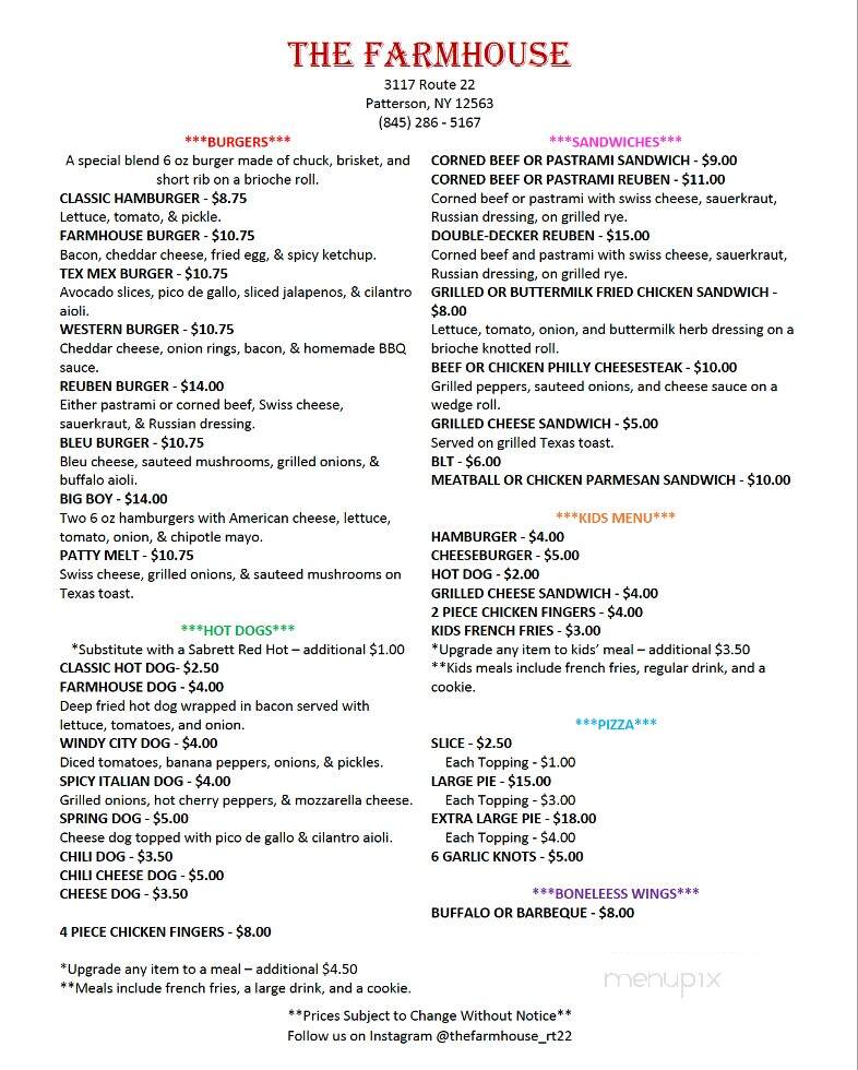 The Farmhouse - Patterson, NY menu_pic