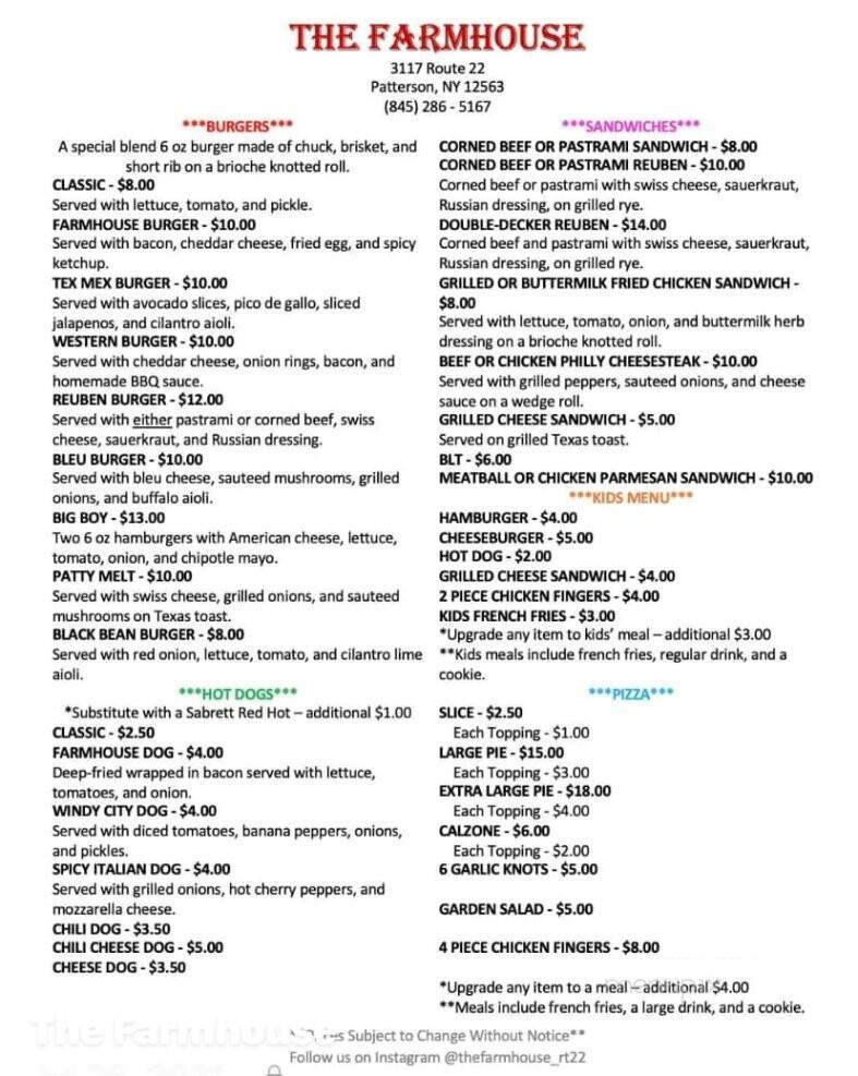 The Farmhouse - Patterson, NY menu_pic