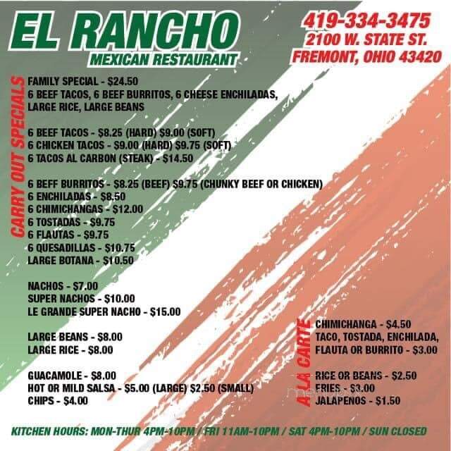 El Rancho II - Fremont, OH menu_pic