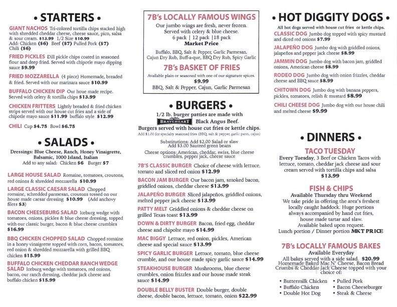 7B's Bar Grill - Westfield, MA menu_pic