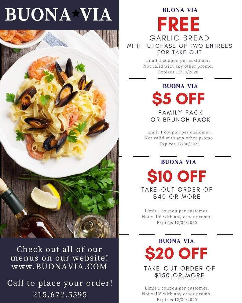 Buona Via Ristorante - Horsham, PA menu_pic