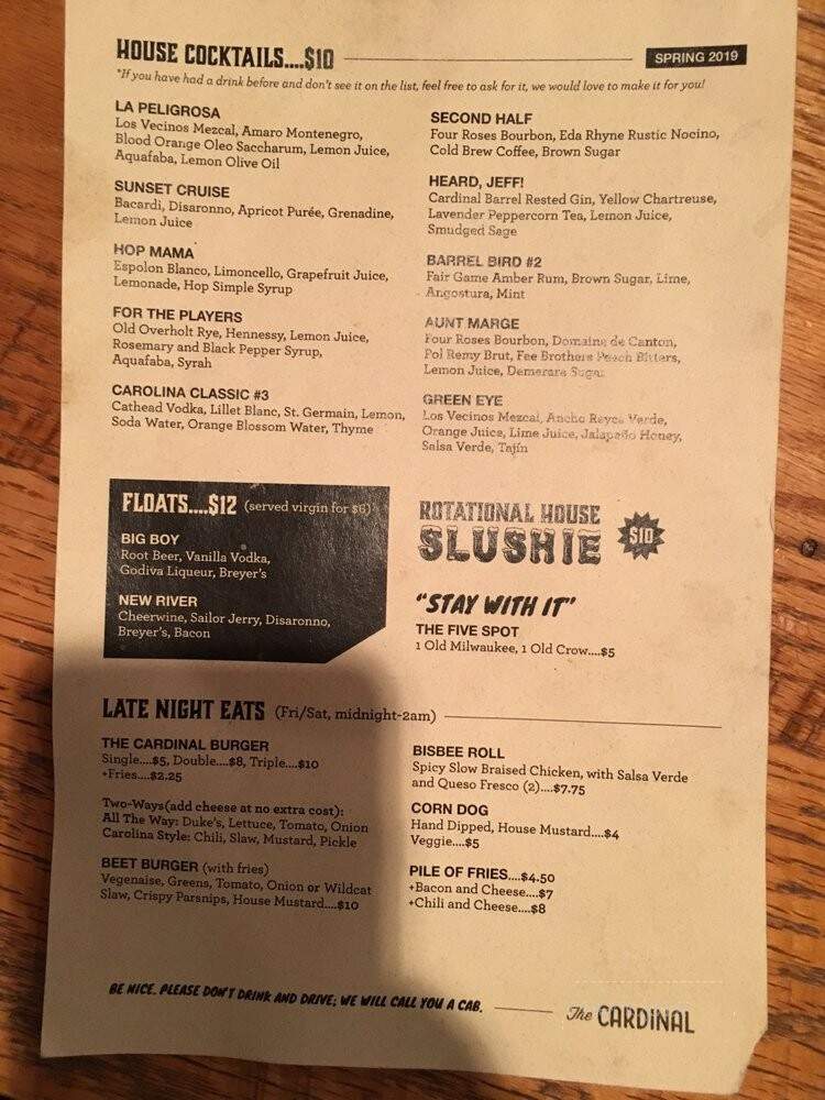 The Cardinal - Boone, NC menu_pic