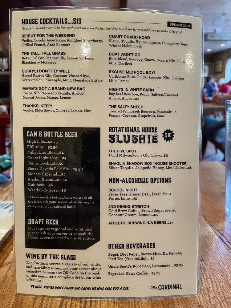 The Cardinal - Boone, NC menu_pic