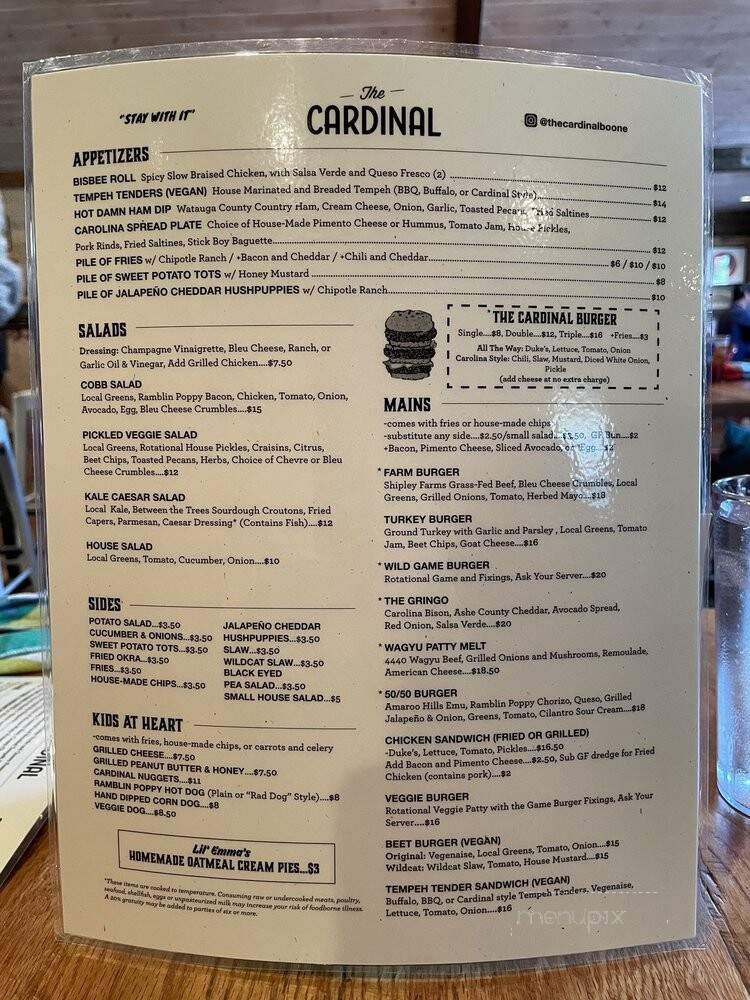 The Cardinal - Boone, NC menu_pic