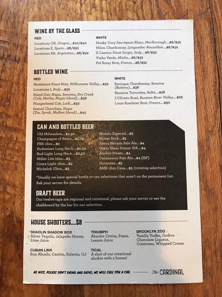 The Cardinal - Boone, NC menu_pic