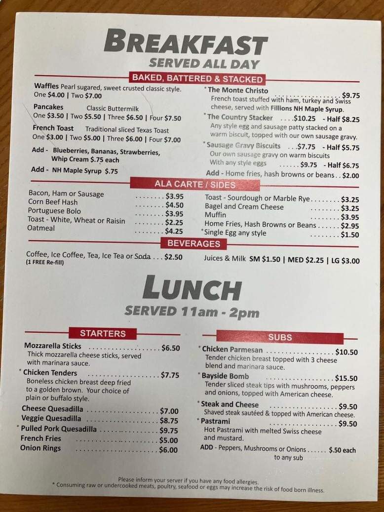 Bayside Diner & Eatery - Alton Bay, NH menu_pic