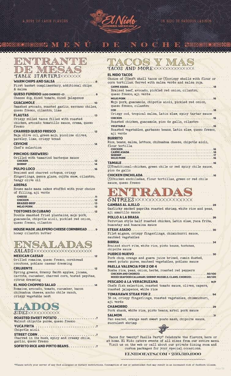 El Nido - Estero, FL menu_pic