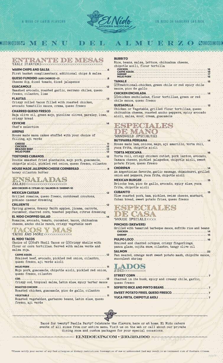 El Nido - Estero, FL menu_pic