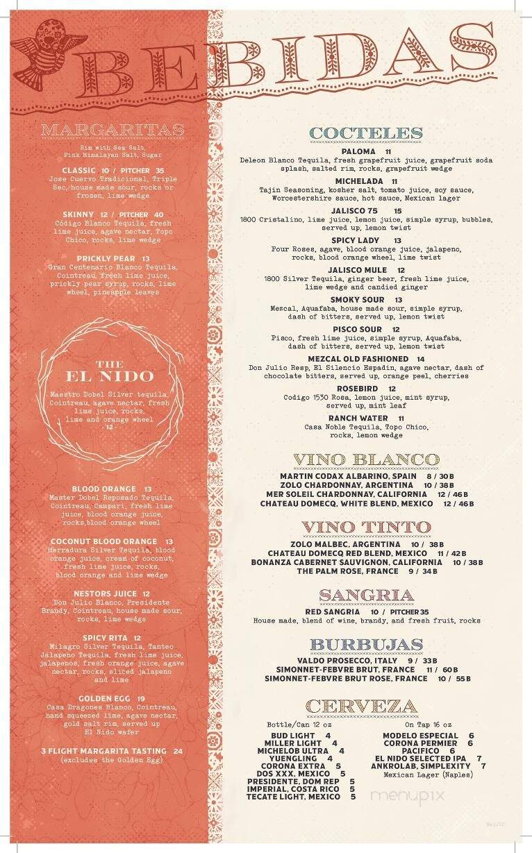 El Nido - Estero, FL menu_pic