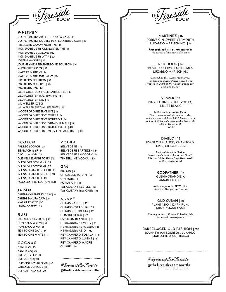 The Fireside Room - Seattle, WA menu_pic