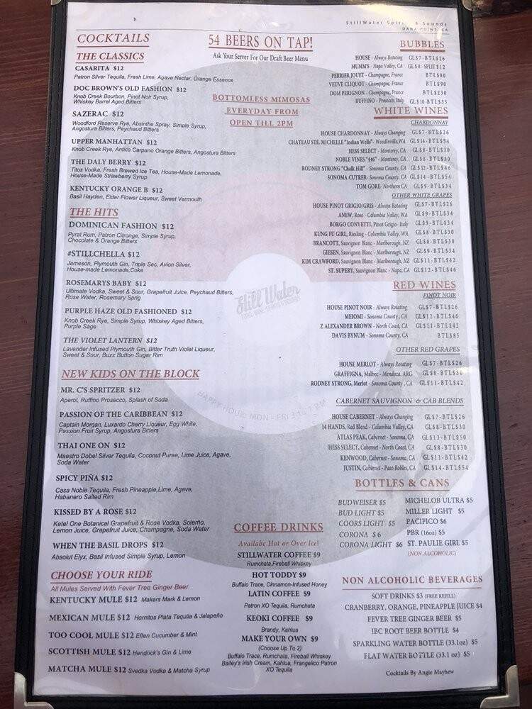 StillWater Spirits & Sounds - Dana Point, CA menu_pic