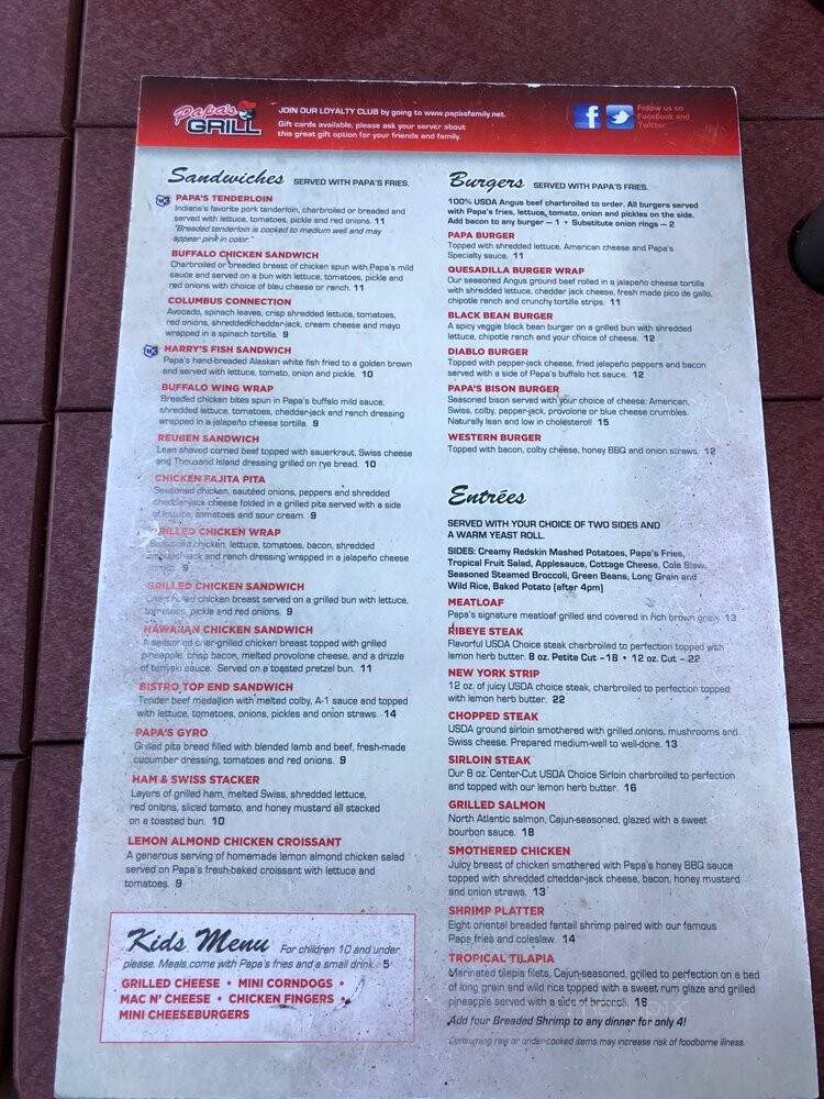 Papa's Grill - Columbus, IN menu_pic