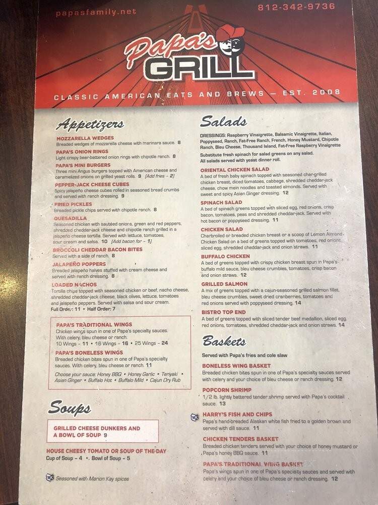 Papa's Grill - Columbus, IN menu_pic
