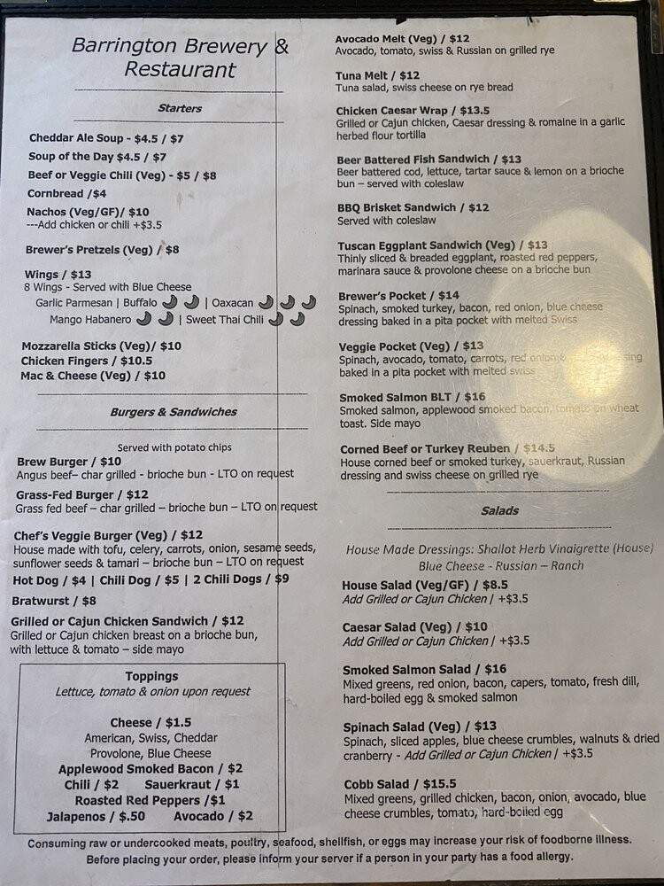 Barrington Brewery & Restaurant - Great Barrington, MA menu_pic