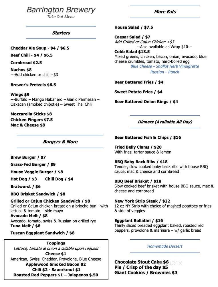 Barrington Brewery & Restaurant - Great Barrington, MA menu_pic