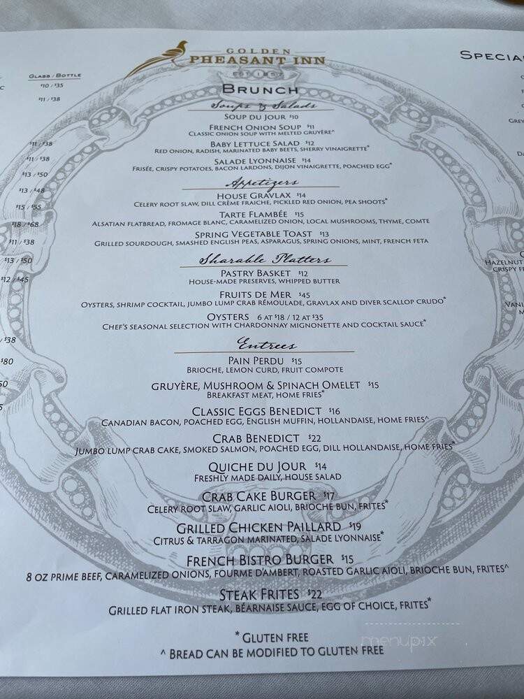 Golden Pheasant Inn - Erwinna, PA menu_pic