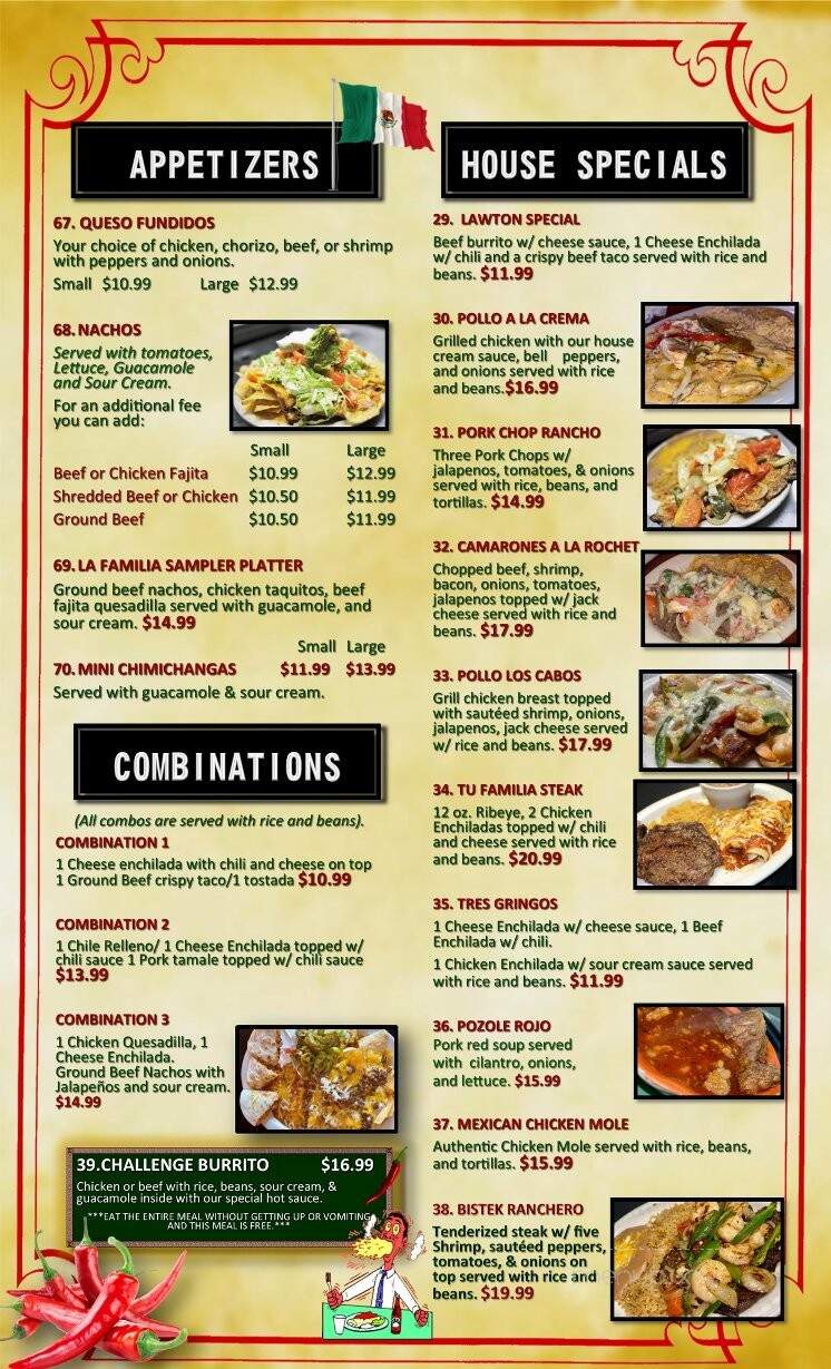 Tu Familia Mexican Restaurant - Lawton, OK menu_pic