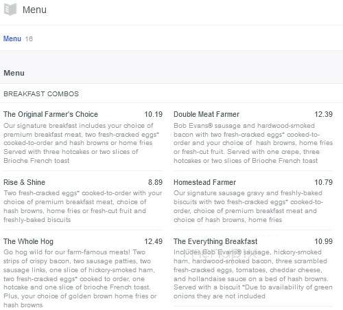 Bob Evans Restaurant - Jackson, OH menu_pic