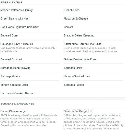 Bob Evans Restaurant - Jackson, OH menu_pic