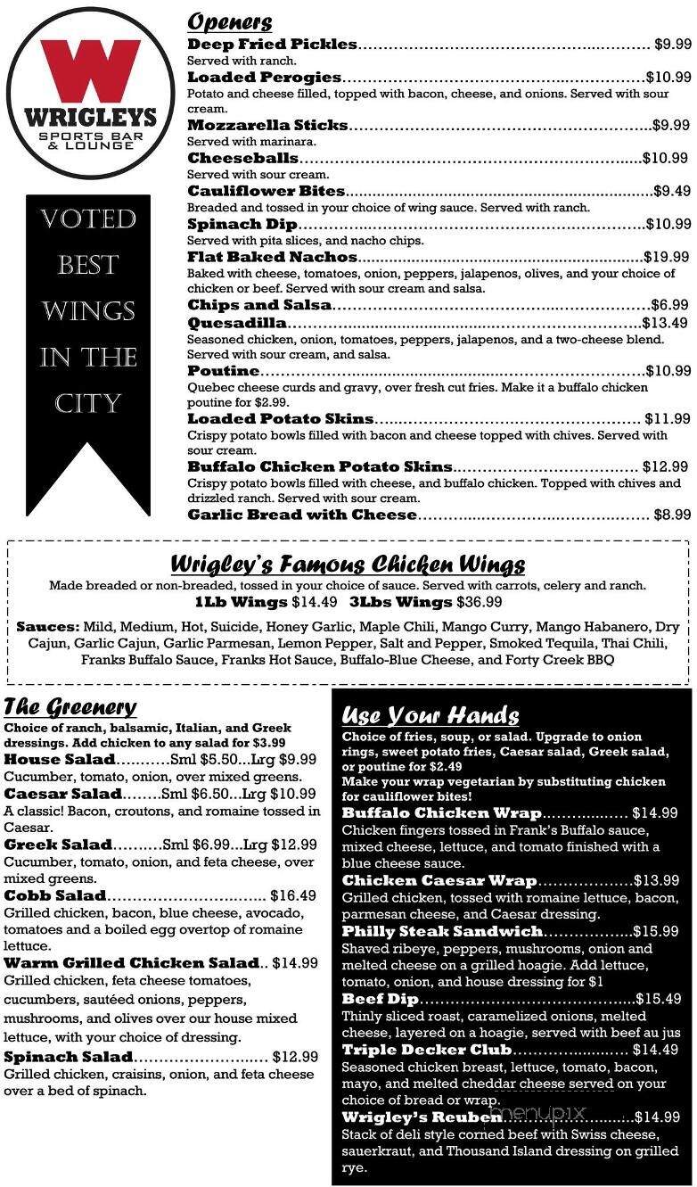 Wrigley's Field Sports Bar & Lounge - Saint Catharines, ON menu_pic