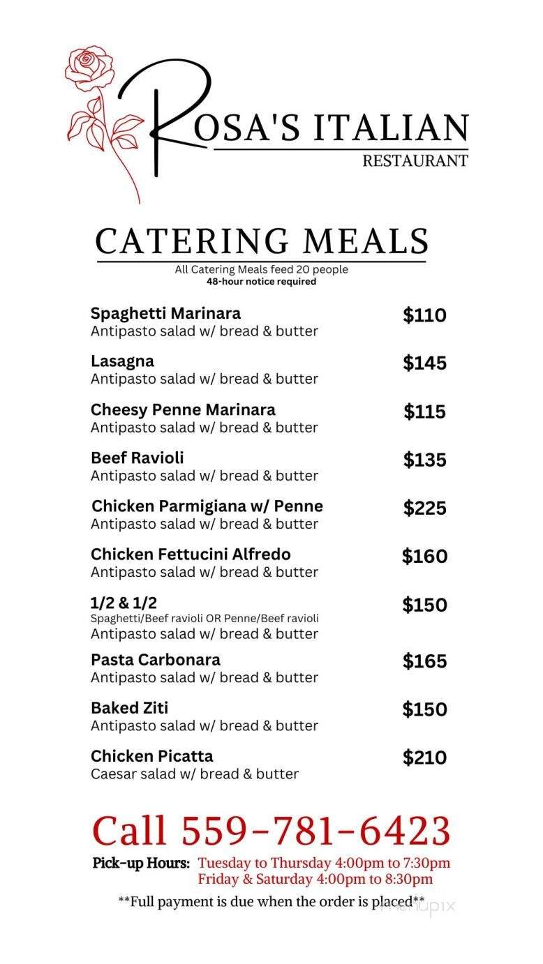 Rosa's Italian Restaurant - Porterville, CA menu_pic