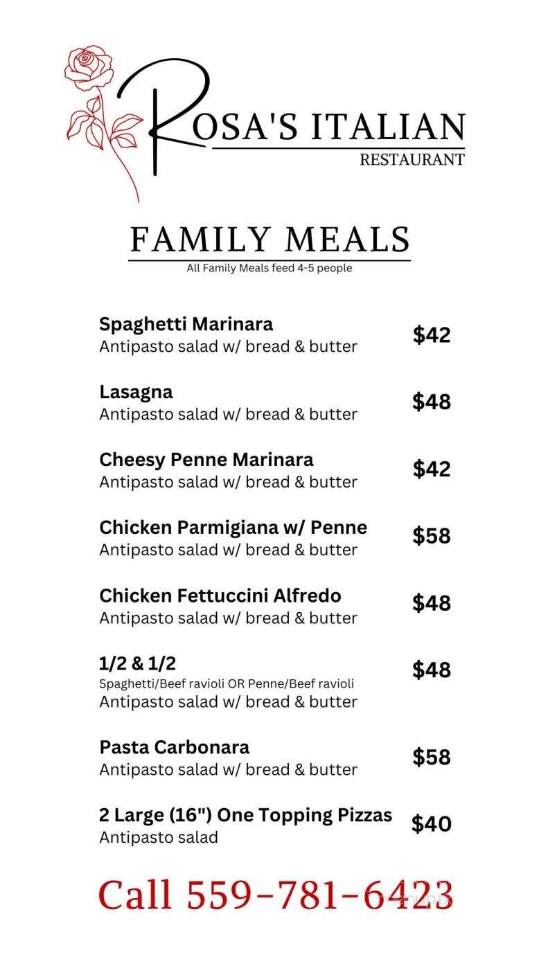 Rosa's Italian Restaurant - Porterville, CA menu_pic
