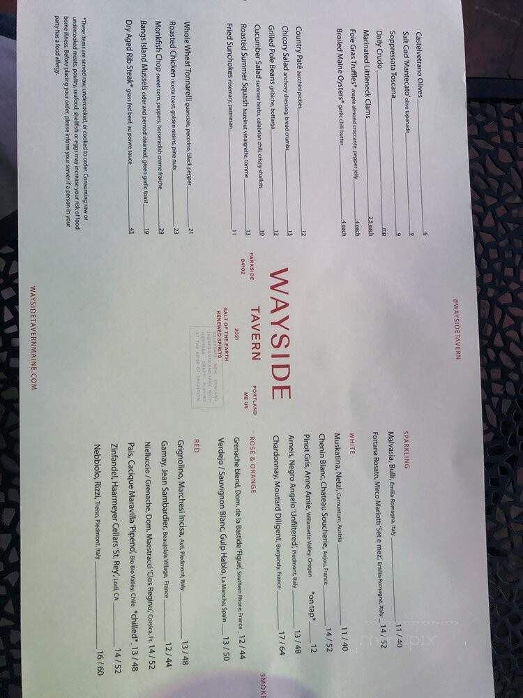 Wayside Tavern - Portland, ME menu_pic