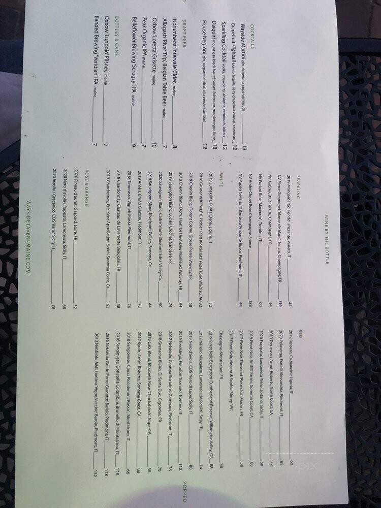 Wayside Tavern - Portland, ME menu_pic