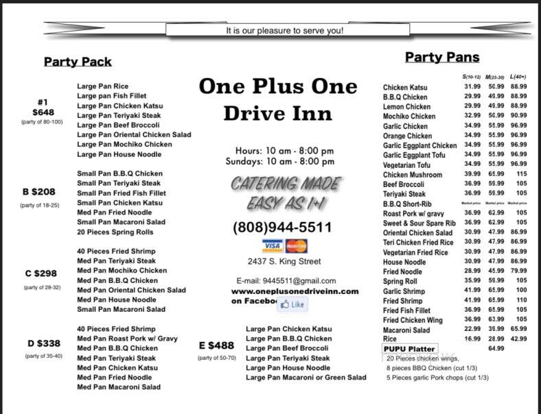 One Plus One Drive Inn - Honolulu, HI menu_pic