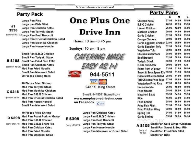 One Plus One Drive Inn - Honolulu, HI menu_pic