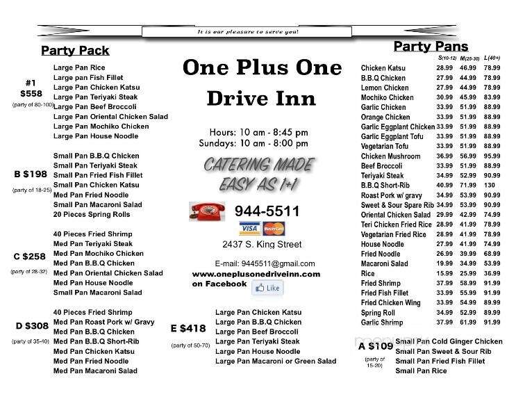 One Plus One Drive Inn - Honolulu, HI menu_pic