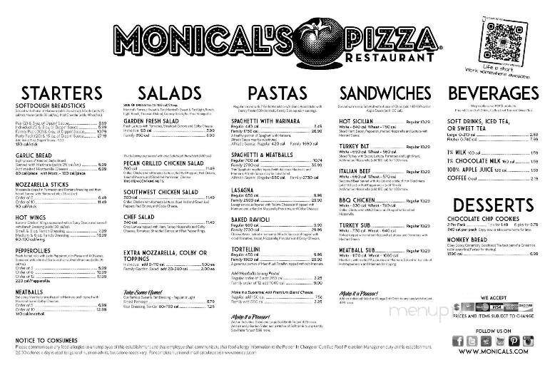Monicals menu sales