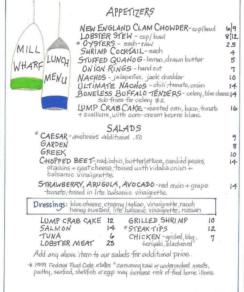 Mill Wharf Restaurant & Pub - Scituate, MA menu_pic