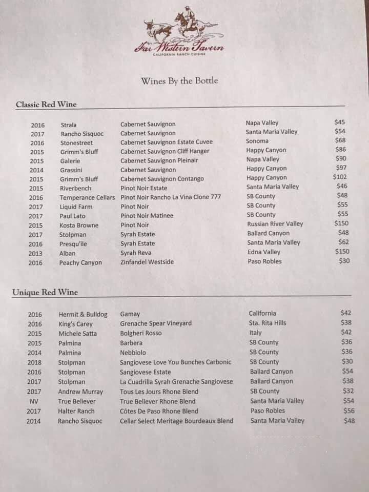 Far Western Tavern - Guadalupe, CA menu_pic
