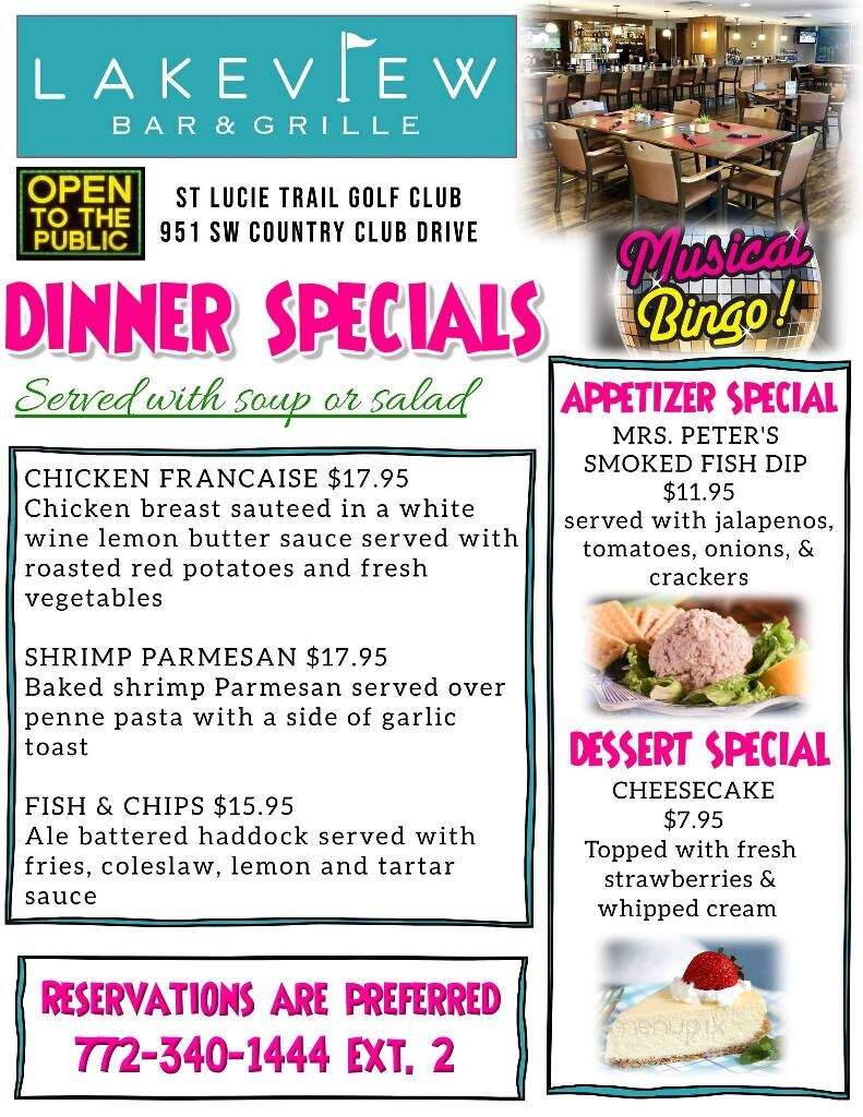 Lakeview Bar & Grille - Port St. Lucie, FL menu_pic