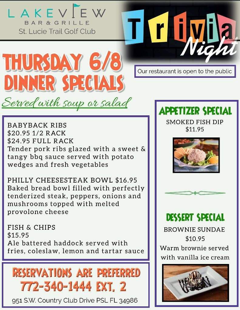 Lakeview Bar & Grille - Port St. Lucie, FL menu_pic