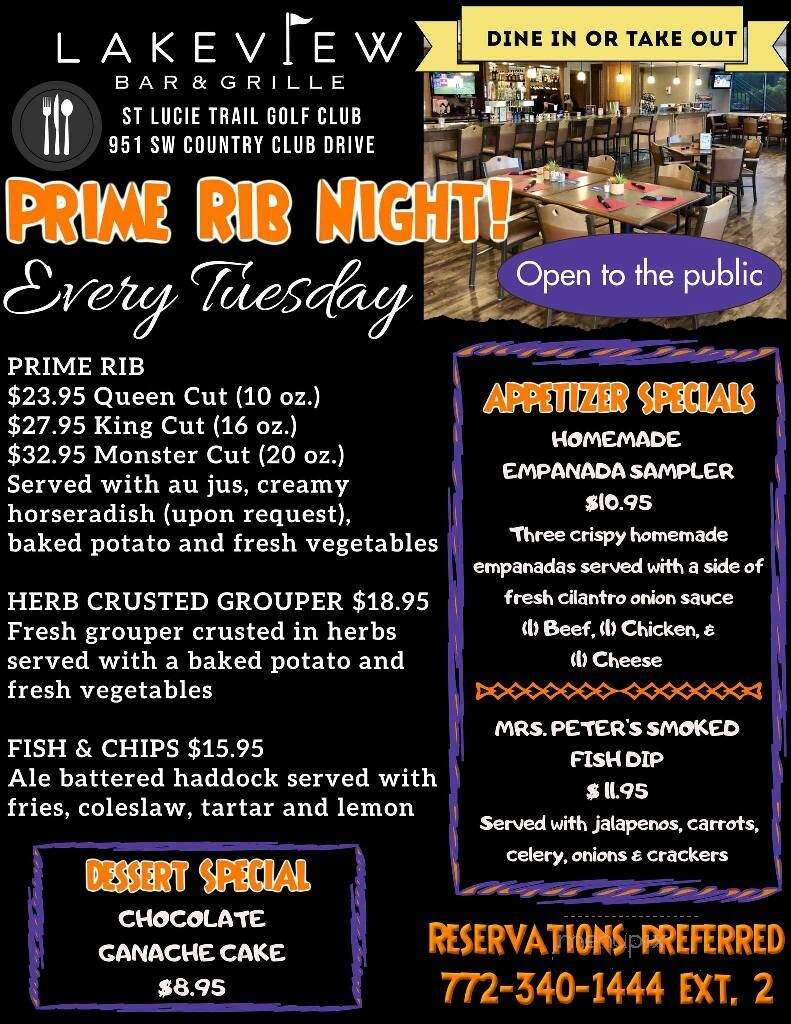 Lakeview Bar & Grille - Port St. Lucie, FL menu_pic