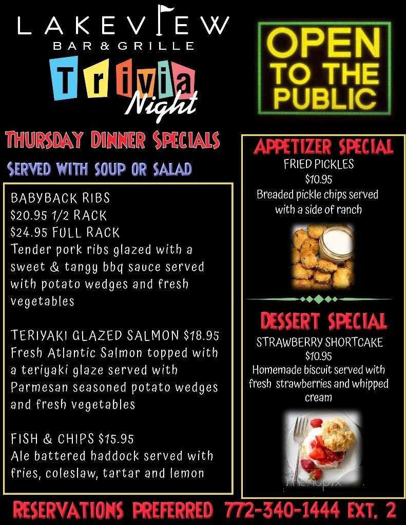 Lakeview Bar & Grille - Port St. Lucie, FL menu_pic