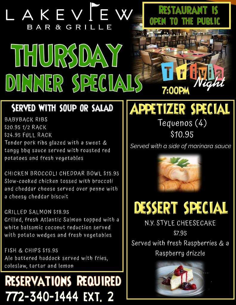 Lakeview Bar & Grille - Port St. Lucie, FL menu_pic