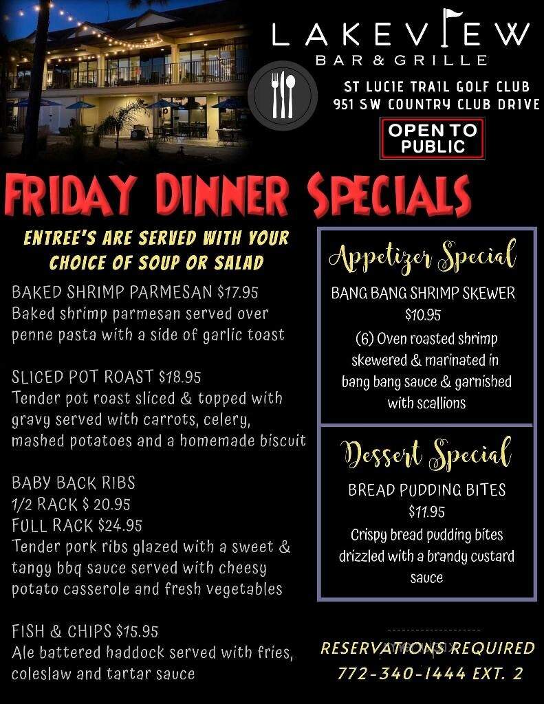 Lakeview Bar & Grille - Port St. Lucie, FL menu_pic