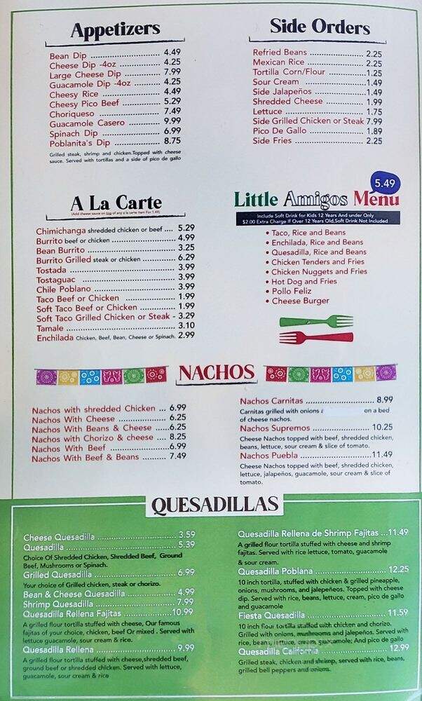 La Poblanita Mexican Bar & Grill - Fayetteville, TN menu_pic