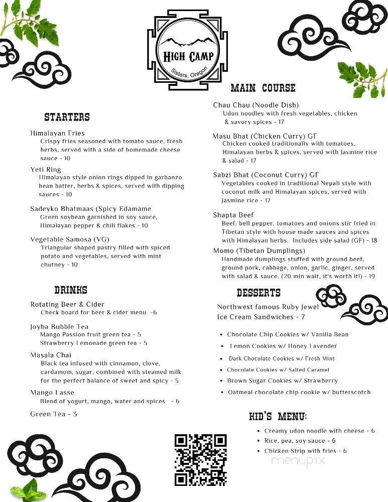 High Camp Taphouse - Sisters, OR menu_pic
