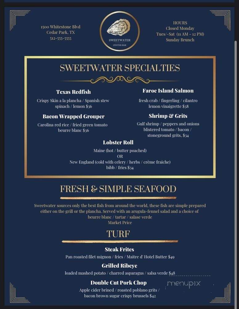 Sweetwater Oyster Bar - Cedar Park, TX menu_pic