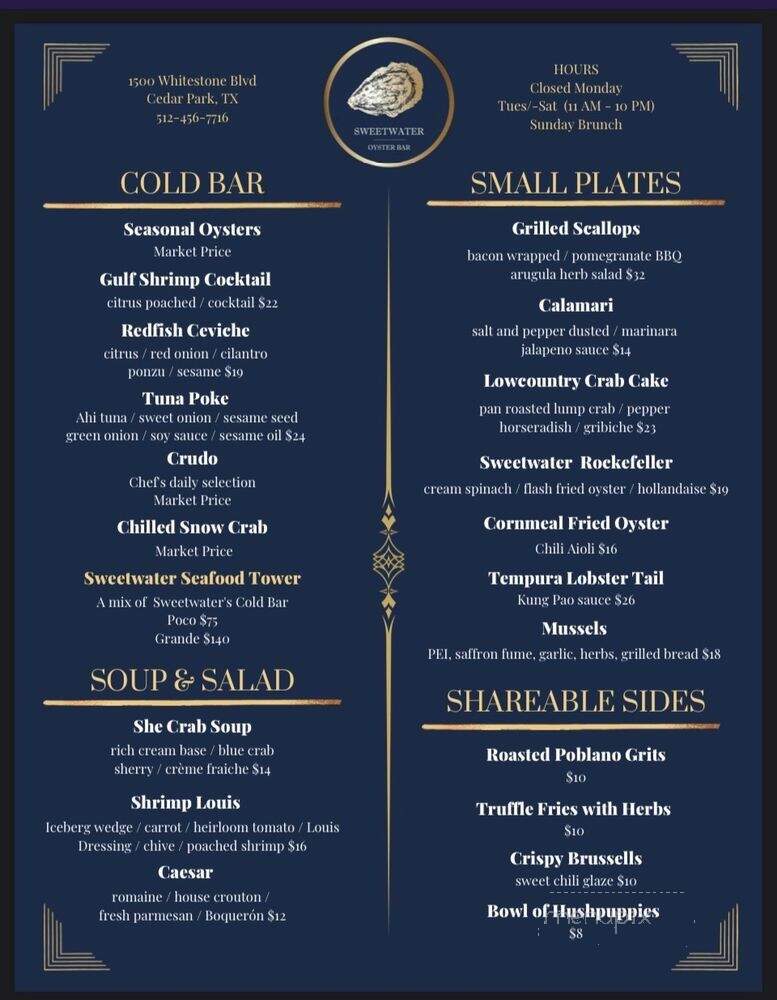 Sweetwater Oyster Bar - Cedar Park, TX menu_pic