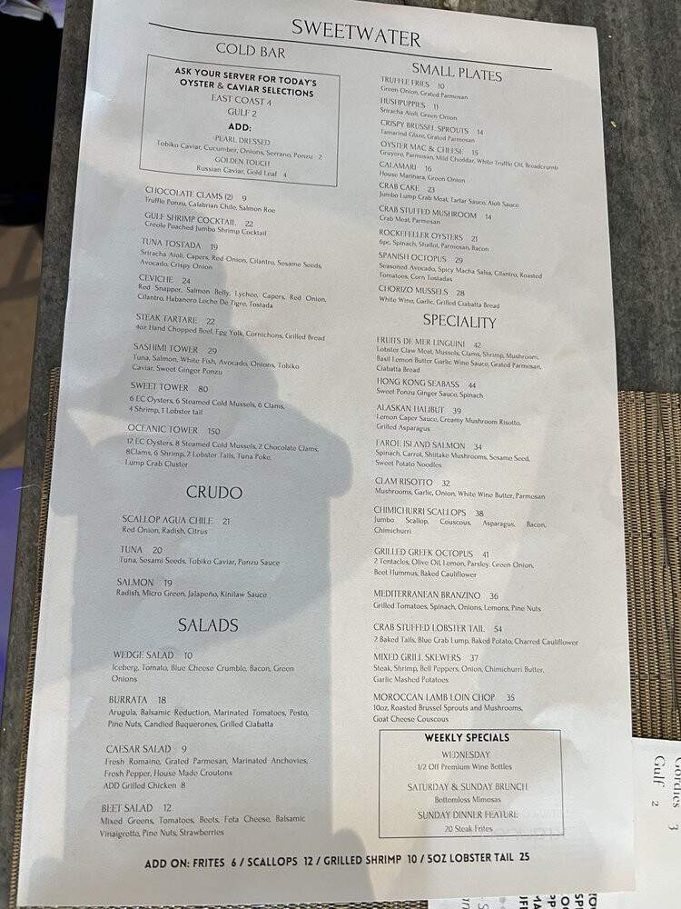 Sweetwater Oyster Bar - Cedar Park, TX menu_pic